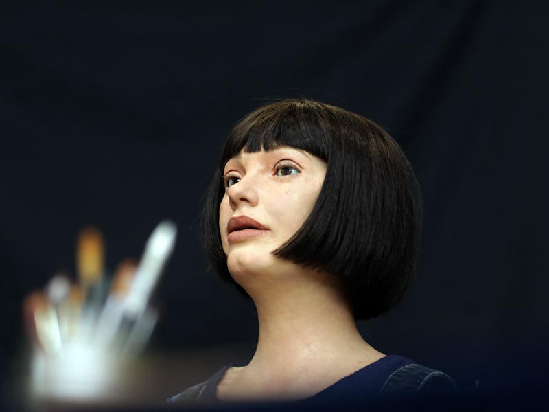 GENEVA, SWITZERLAND - JULY 07: Ai-Da Robot is the first AI powered Robot Artist and is pictured duri...