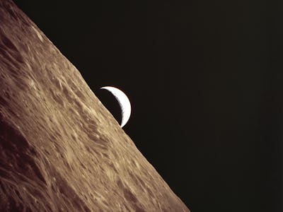 Crescent Earth With Lunar Farside In Foreground, Taken By Apollo 17 Astronauts. (Photo by Education ...