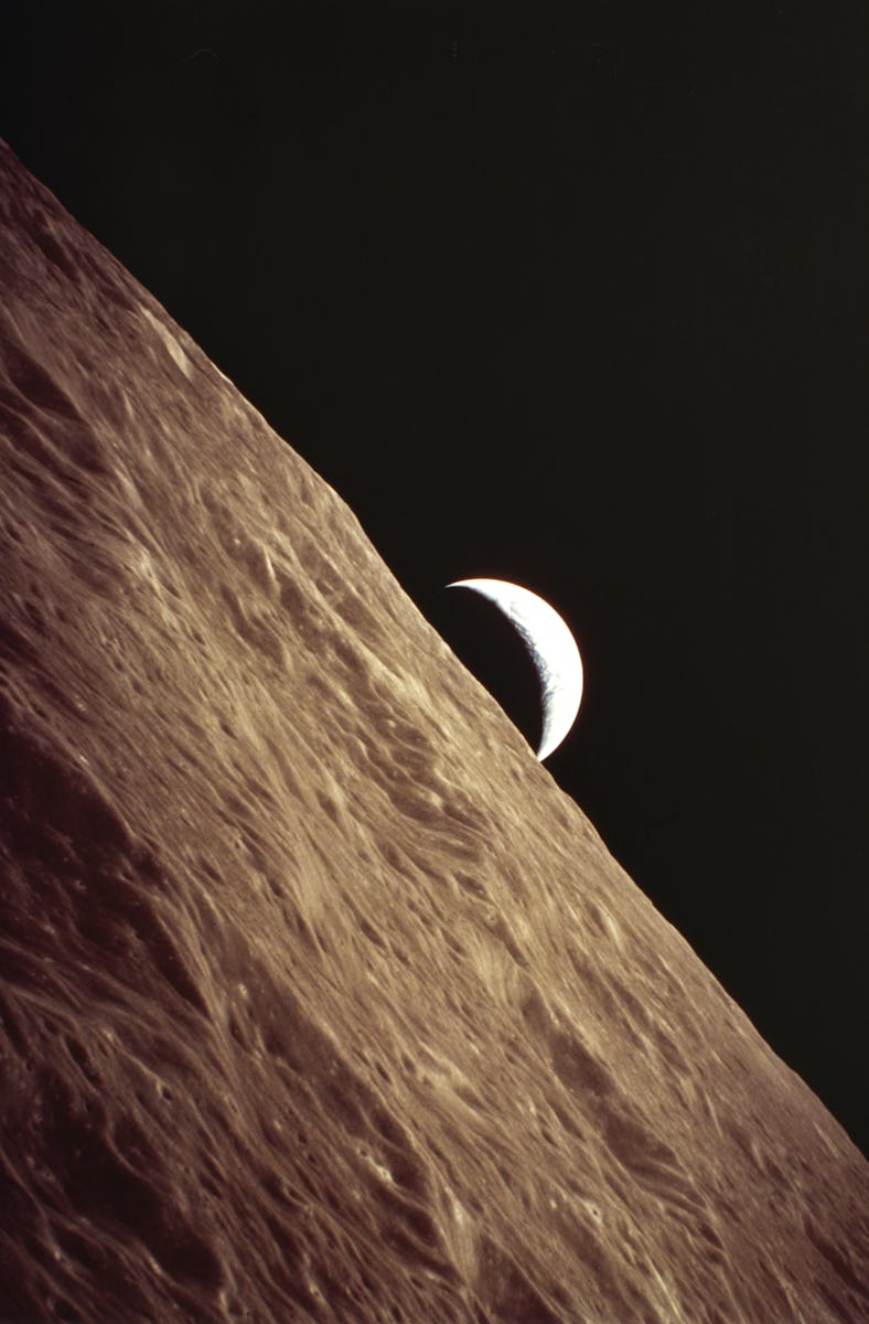 Crescent Earth With Lunar Farside In Foreground, Taken By Apollo 17 Astronauts. (Photo by Education ...