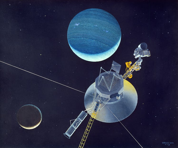 1981:  A simulation of the space probe Voyager 2 preparing to leave our solar system to become the f...