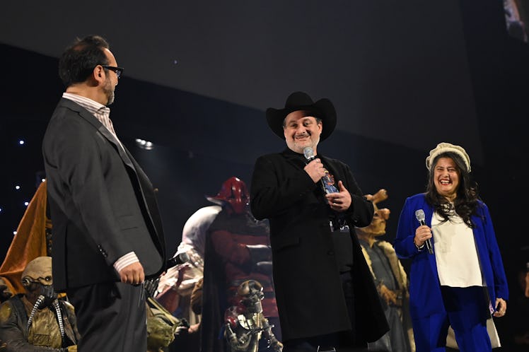 LONDON, ENGLAND - APRIL 07: James Mangold, Dave Filoni and Sharmeen Obaid-Chinoy onstage during the ...