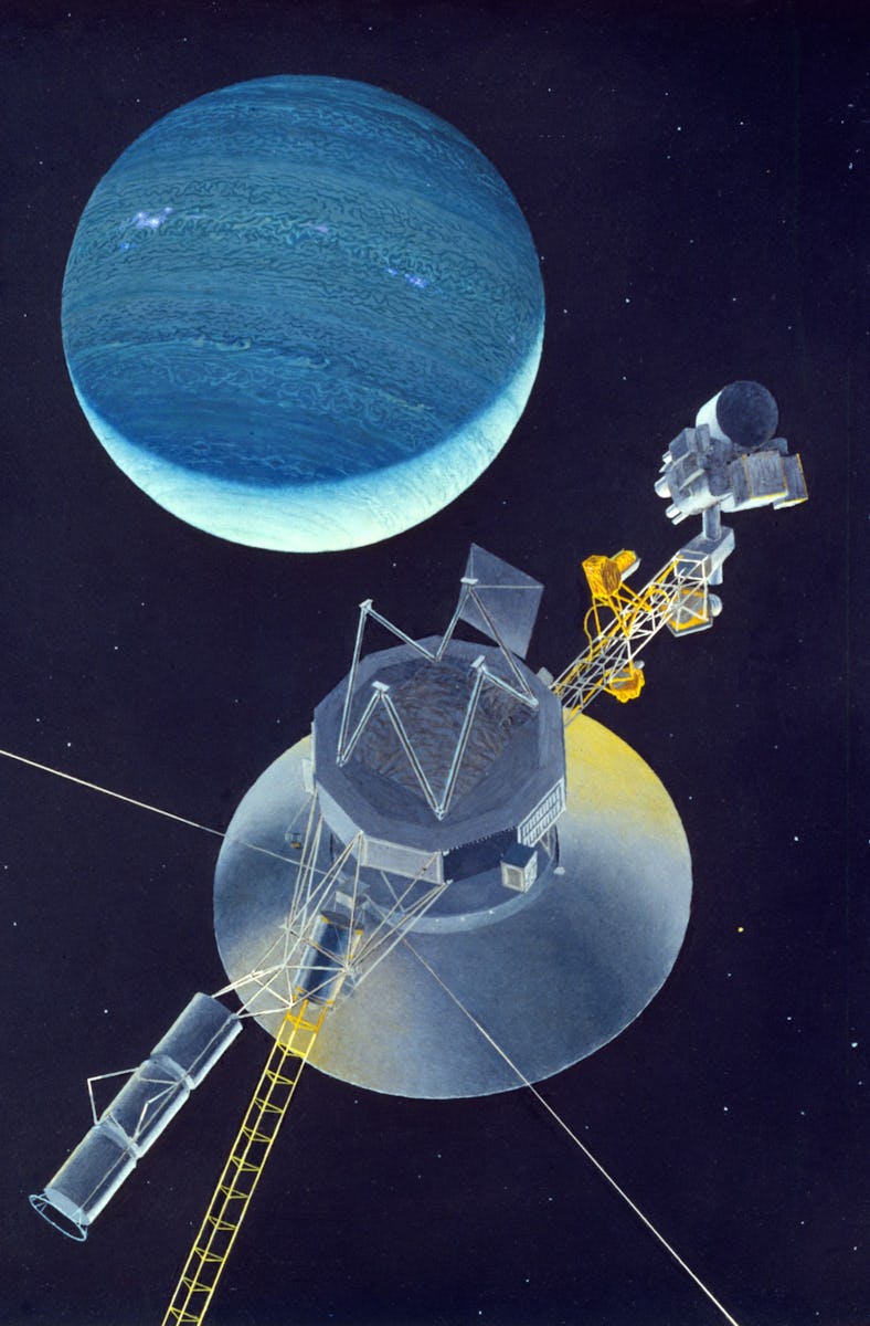 1981:  A simulation of the space probe Voyager 2 preparing to leave our solar system to become the f...