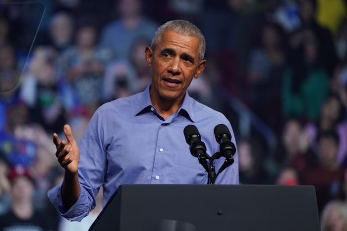 PHILADELPHIA, PENNSYLVANIA - NOVEMBER 5: Former President Barack Obama and President Joe Biden held ...