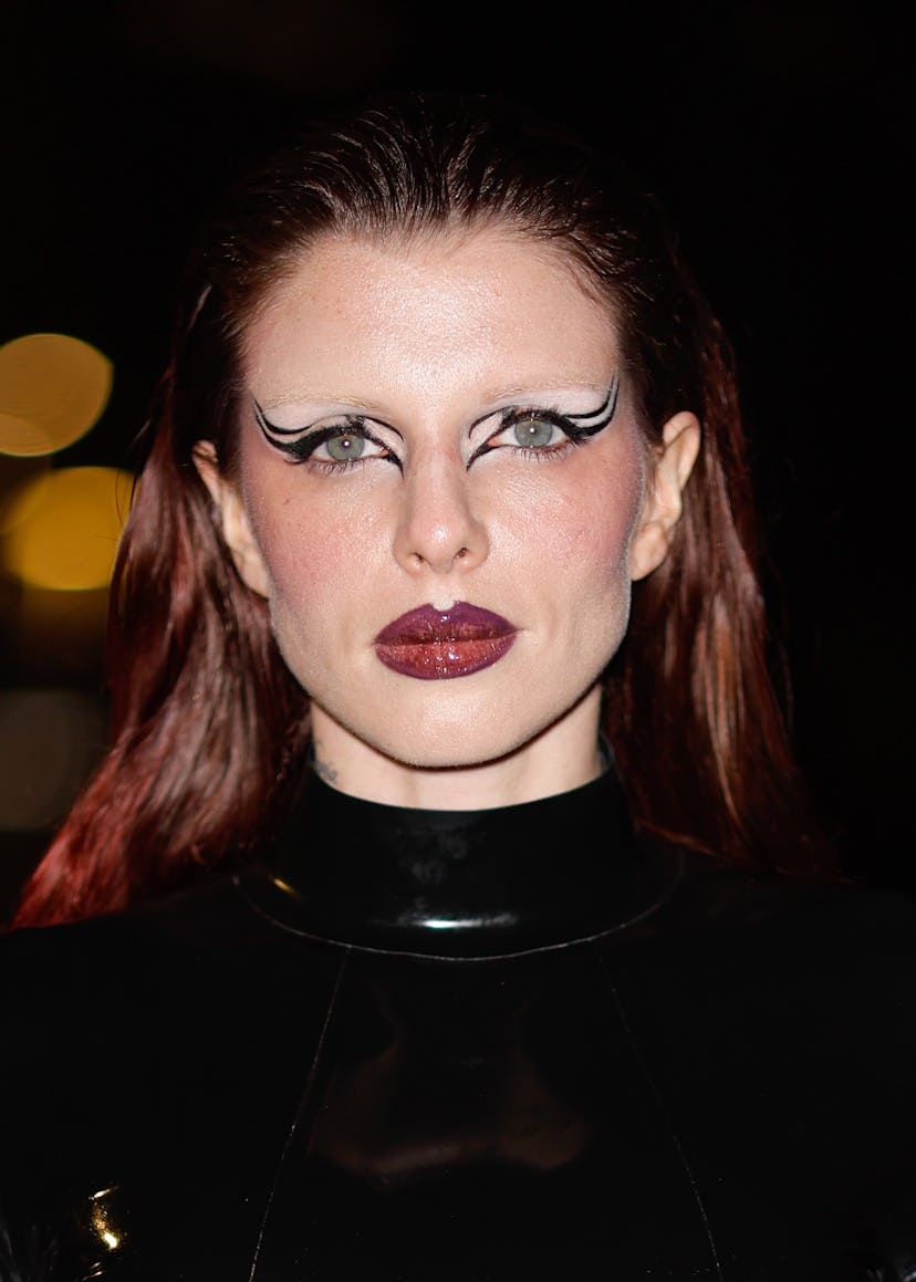Julia Fox with artful eyeliner in Milan, Italy.