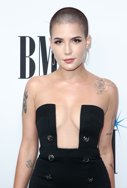 Halsey Shaved head buzzcut at BMi awards 2017