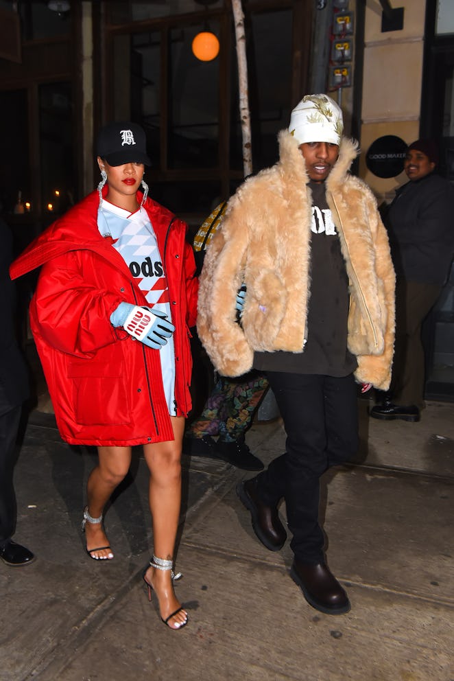 NEW YORK, NEW YORK - JANUARY 22: Rihanna and A$AP Rocky seen out for dinner in SoHo on January 22, 2...