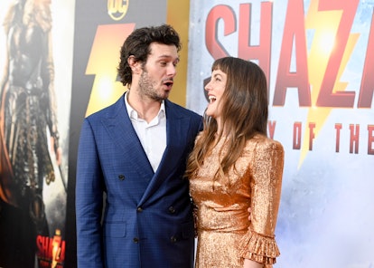 Adam Brody and Leighton Meester at the premiere of "Shazam! Fury of the Gods" held at Regency Villag...
