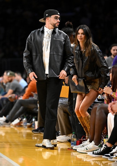 Kendall Jenner and Bad Bunny at Game 6 of the NBA playoffs at Crypto.com Friday.