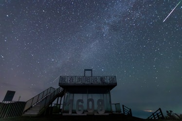 CHANGSHA, CHINA - AUGUST 14: A meteor streaks across the sky during the Perseid meteor shower on Aug...