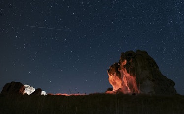 AFYONKARAHISAR, TURKIYE - AUGUST 13: Perseid meteor shower is observed over Historical Phrygian Vall...