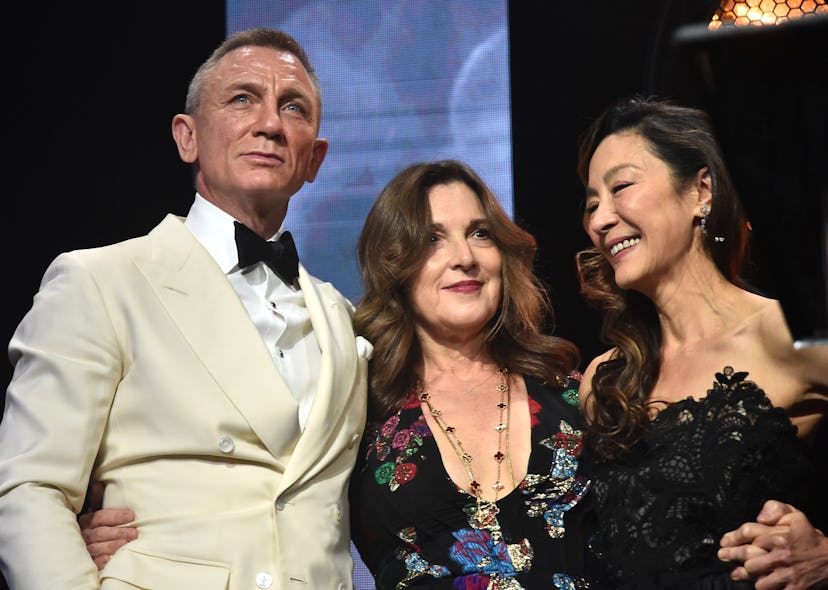 BEVERLY HILLS, CALIFORNIA - SEPTEMBER 21: (L-R) Daniel Craig, Barbara Broccoli and Michelle Yeoh ons...