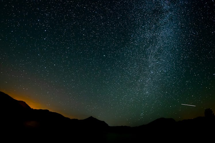 LEON, SPAIN - JULY 18: Meteors along the Milky Way in the sky on July 18, 2023 in Leon, Spain. The a...