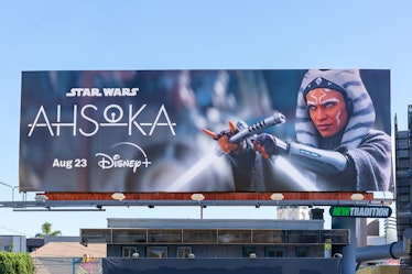 HOLLYWOOD, CALIFORNIA - AUGUST 03: A Disney+ billboard campaign near Hollywood & Highland promotes t...