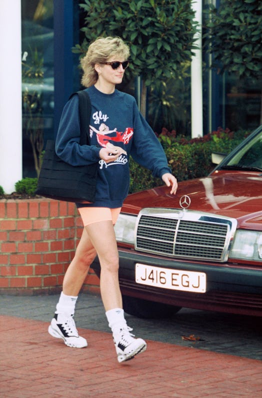 LONDON - NOVEMBER 01: Princess Diana, Princess of Wales, wearing Virgin Atlantic sweatshirt and shor...