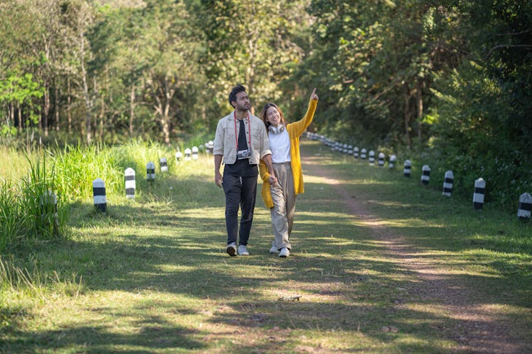 A couple taking a walk in nature