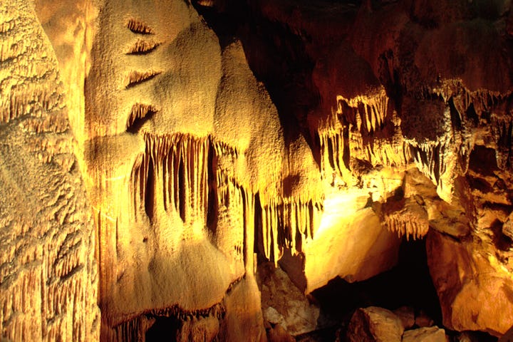Frozen Niagara limestone formation, 75 foot high, 50 foot wide and 10 foot thick at Mammoth Cave Nat...