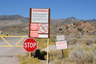 Entrance signs to Area 51 (Dreamland, Groom Lake ) from Road 51. Near Rachel Nevada. Signs discourag...