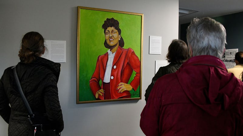 A painting of Henrietta Lacks hangs in the entryway of the Henrietta Lacks Community Center at Lyon ...