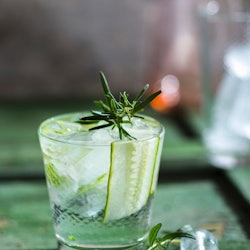 A Gin & Tonic with cucumber and rosemary