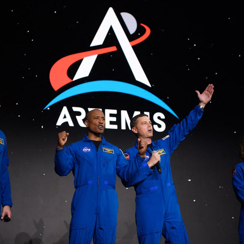 (L-R) Astronauts Jeremy Hansen, Victor Glover, Reid Wiseman and Christina Hammock Koch celebrate aft...