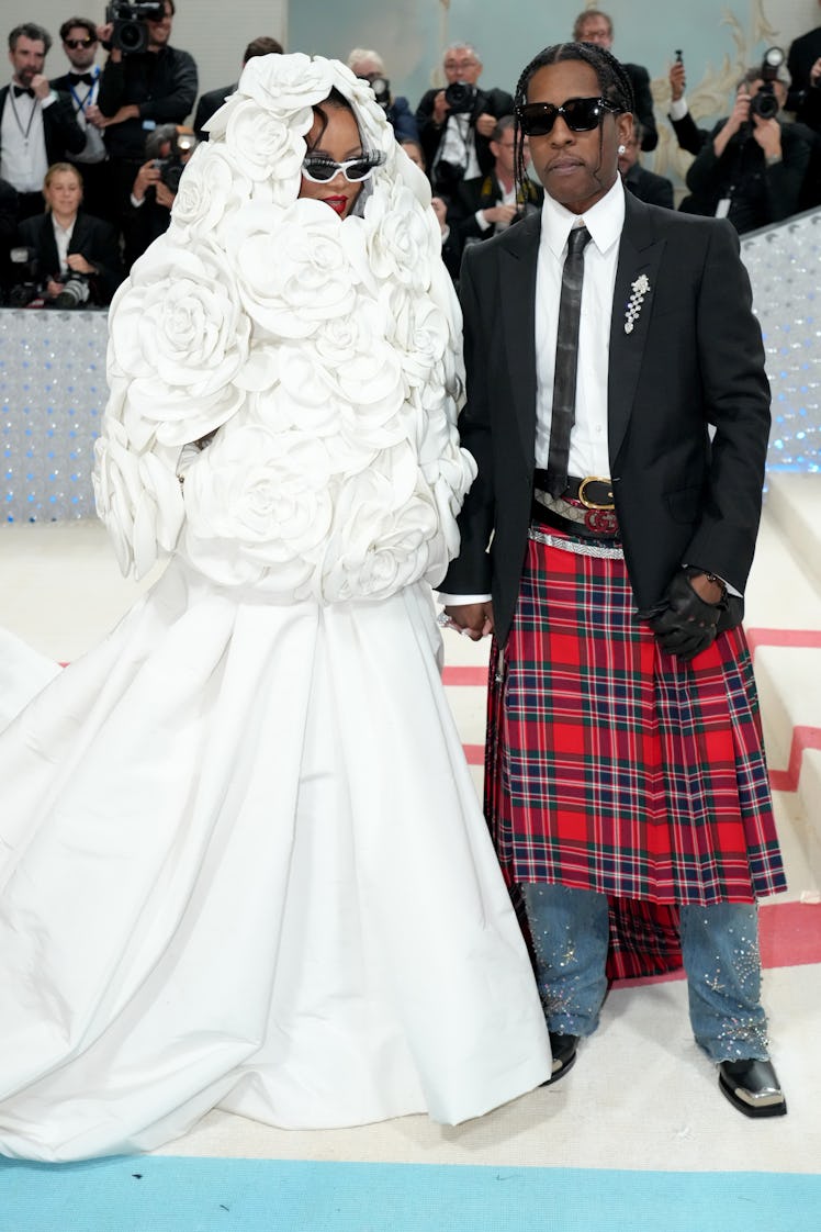 Rihanna and A$AP Rocky attend the 2023 Met Gala Celebrating "Karl Lagerfeld: A Line Of Beauty" at Me...