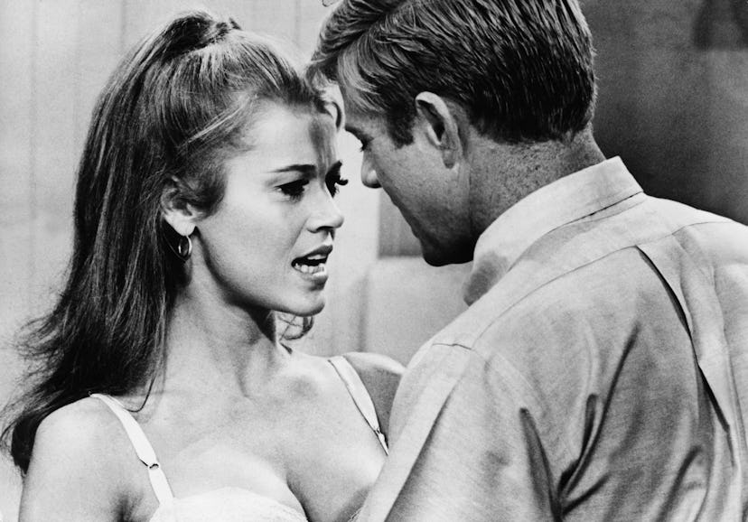 Jane Fonda wears a bra with Robert Redford in "Barefoot in the Park." 