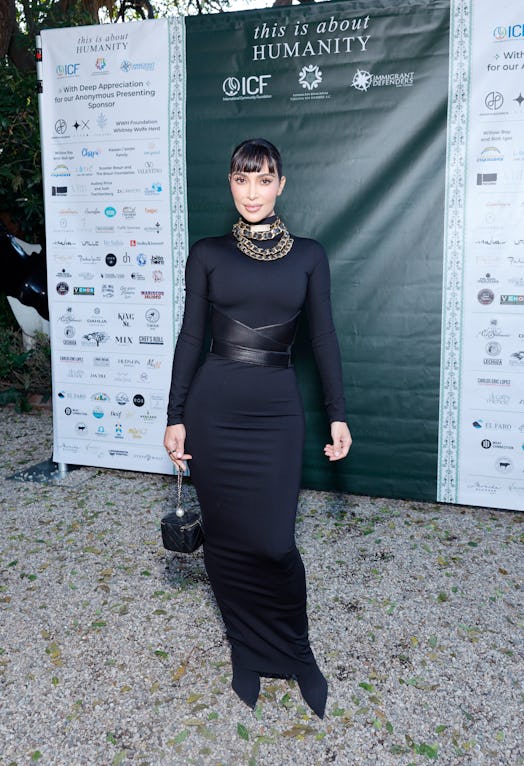 Kim Kardashian revealed blunt bangs at the TIAH 5th Anniversary Soiree on August 26, 2023.