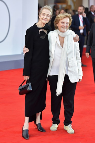Charlotte Rampling and Director Liliana Cavani attends the opening red carpet at the 80th Venice Int...