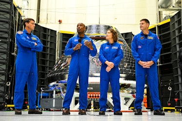 The crew of Artemis II (L-R) US astronauts Reid Wiseman, commander; Victor Glover, pilot; Christina ...