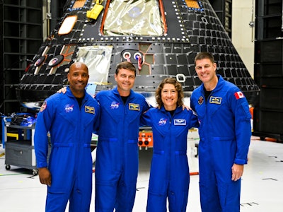 The crew of Artemis II (L-R) US astronauts Victor Glover, pilot; Reid Wiseman, commander; Christina ...