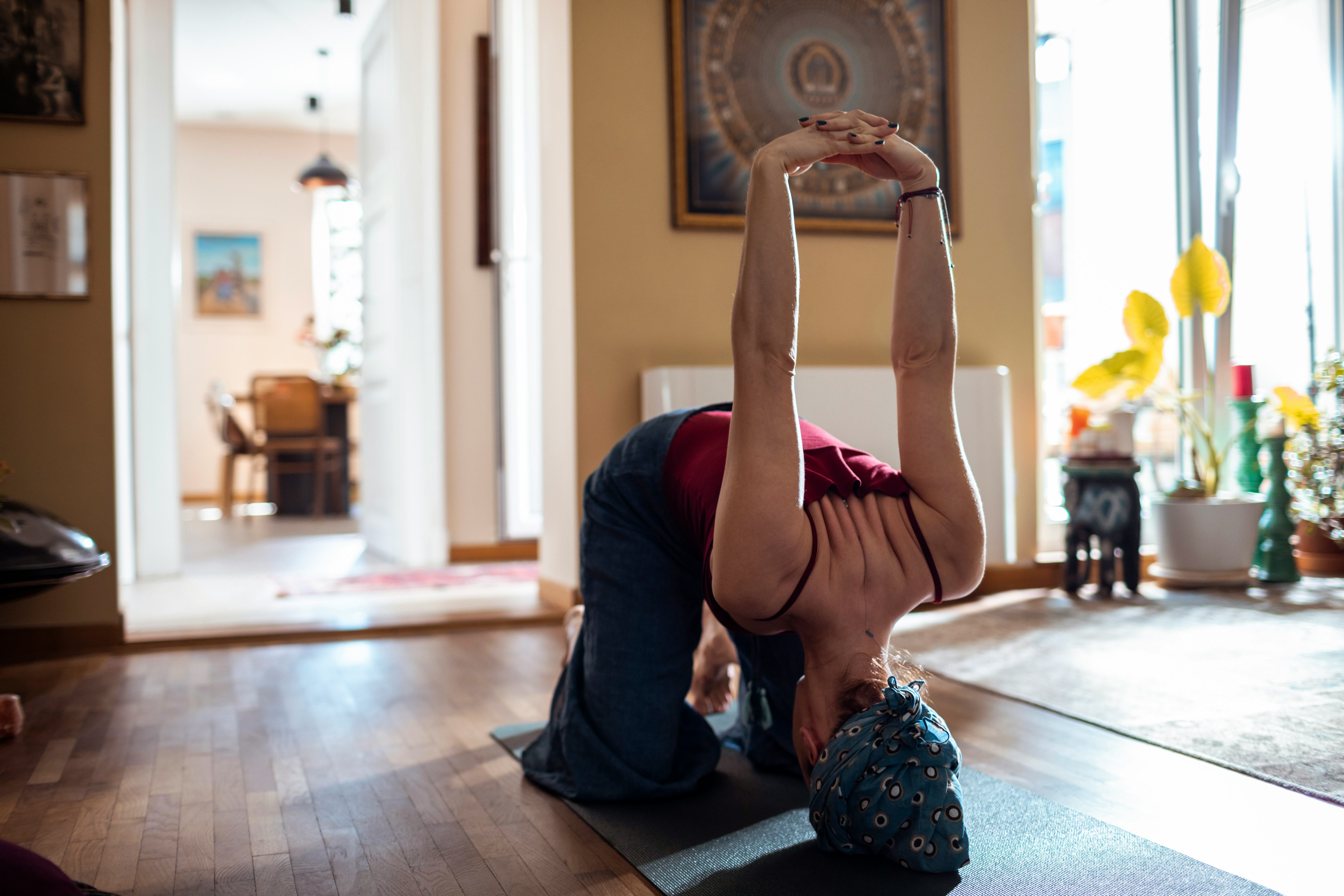 Rabbit pose brings attention to the crown of your head.