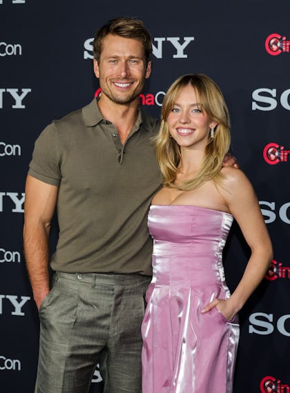 Glen Powell and Sydney Sweeney promote the upcoming film "Anyone But You" on April 24, 2023 in Las V...