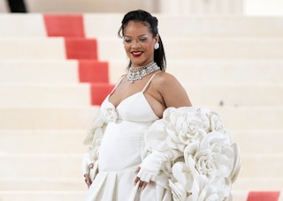 NEW YORK, NEW YORK - MAY 01: Rihanna is seen arriving at the 2023 Met Gala Celebrating "Karl Lagerfe...