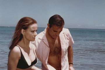 French actress Claudine Auger and Scottish actor Sean Connery star in director Terence Young's 1965 ...