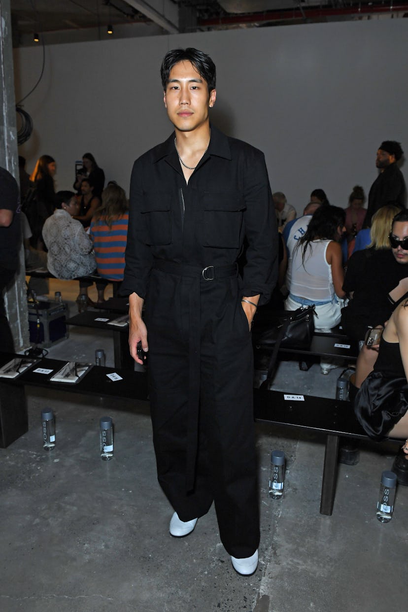 NEW YORK, NEW YORK - SEPTEMBER 08: Young Mazino attends the Helmut Lang front row during New York Fa...