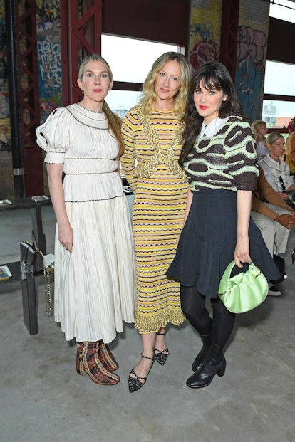 Lily Rabe, Judy Greer and Zooey Deschanel attend the Ulla Johnson SS24 front row during New York Fas...