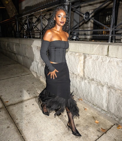 Justine Skye is seen leaving the Khaite fashion show during New York Fashion Week at the Park Avenue...