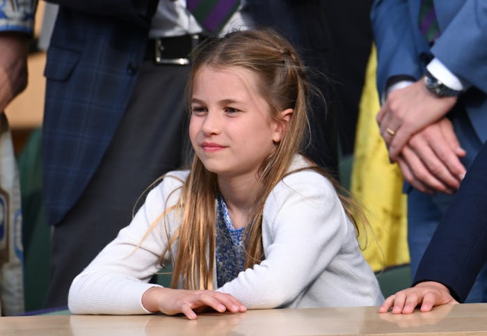 LONDON, ENGLAND - JULY 16: Princess Charlotte of Wales watches Carlos Alcaraz vs Novak Djokovic in t...