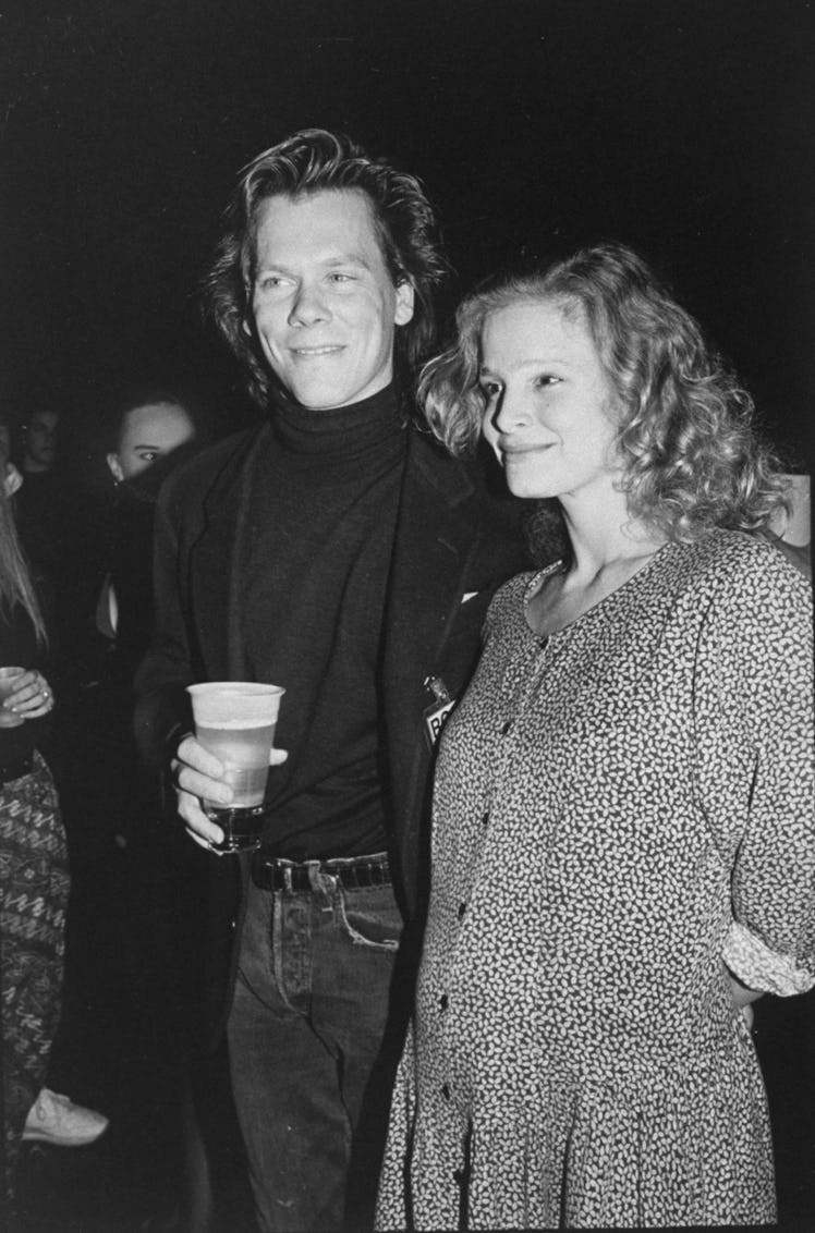 Actor Kevin Bacon (L) w. pregnant/actress/wife Kyra Sedgwick (R) at fundraiser for People for Ethica...