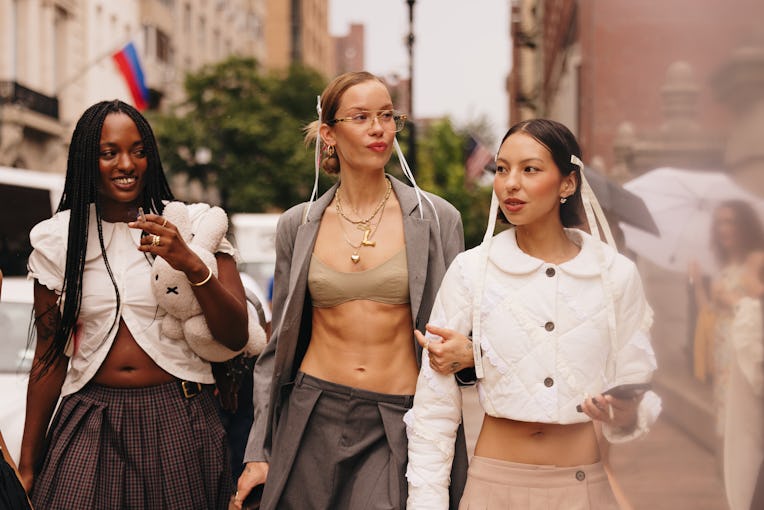 Street style at the Spring 2024 New York Fashion Week Runway shows on September 10, 2023 in New York...