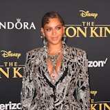 Beyonce arrives for the world premiere of Disney's "The Lion King" at the Dolby theatre on July 9, 2...