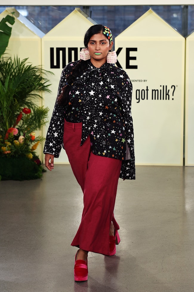 NEW YORK, NEW YORK - SEPTEMBER 11: A model walks the runway at the Melke fashion show during New Yor...
