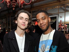 LOS ANGELES, CA - FEBRUARY 20:  Timothee Chalamet (L) and Kid Cudi attend GQ and Oliver Peoples Cele...