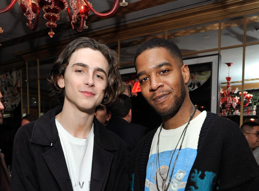 LOS ANGELES, CA - FEBRUARY 20:  Timothee Chalamet (L) and Kid Cudi attend GQ and Oliver Peoples Cele...
