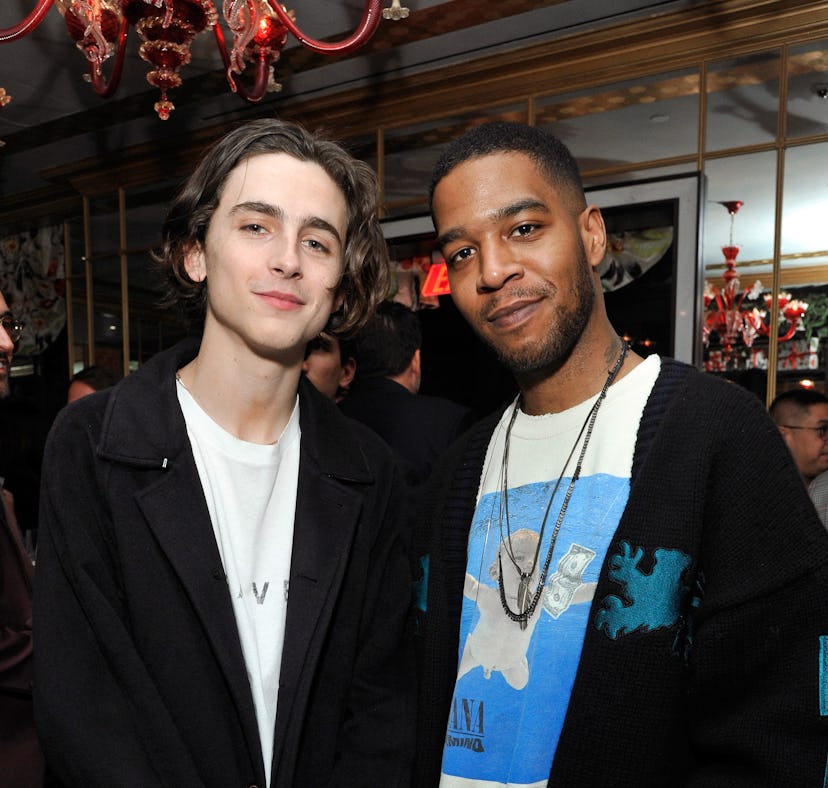 LOS ANGELES, CA - FEBRUARY 20: Timothee Chalamet (L) and Kid Cudi attend GQ and Oliver Peoples Cele...