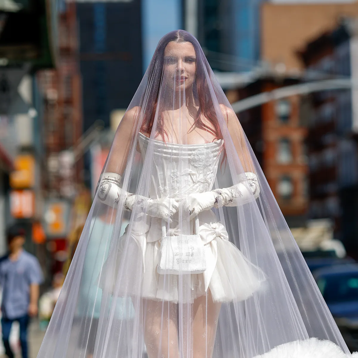julia fox wedding dress designer Julia Fox Wore a Micro-Mini Wedding Gown to New York Fashion Week