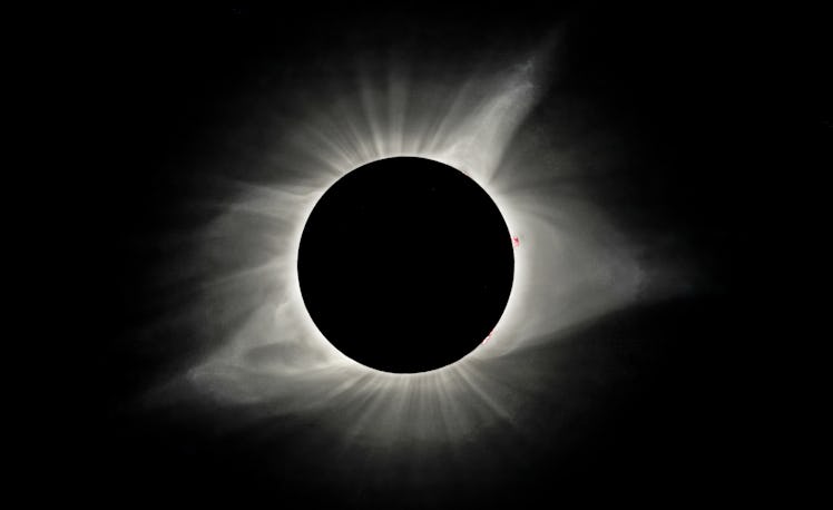The sun's corona is visible as the moon obscures the sun during the Great American Solar Eclipse at ...