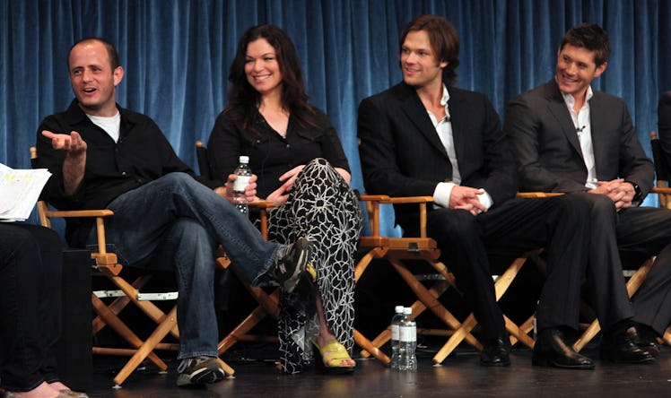 BEVERLY HILLS, CA - MARCH 13:  (L-R) Executive producers Eric Kripke and Sera Gamble and actors Jare...