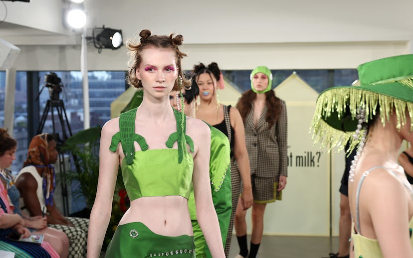 NEW YORK, NEW YORK - SEPTEMBER 11: Models walk the runway at the Melke fashion show during New York ...