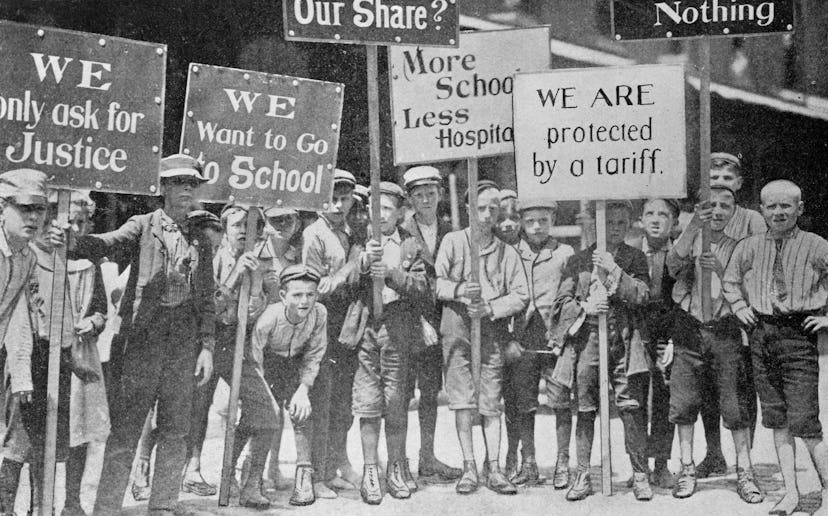 (Original Caption) Philadelphia: Juvenile textile workers on strike in Philadelphia.